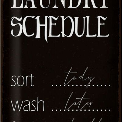 Cartel de chapa que dice horario de lavandería de 20x30 cm ordenar lavado de ropa