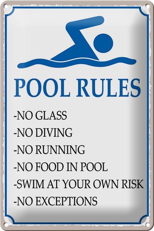 Blechschild Spruch 20x30cm Pool Rules No glass no diving