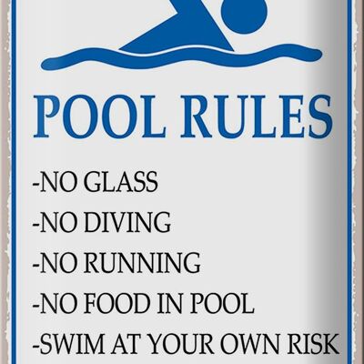 Blechschild Spruch 20x30cm Pool Rules No glass no diving