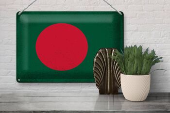 Signe en étain drapeau Bangladesh 30x20cm Bangladesh Vintage 3