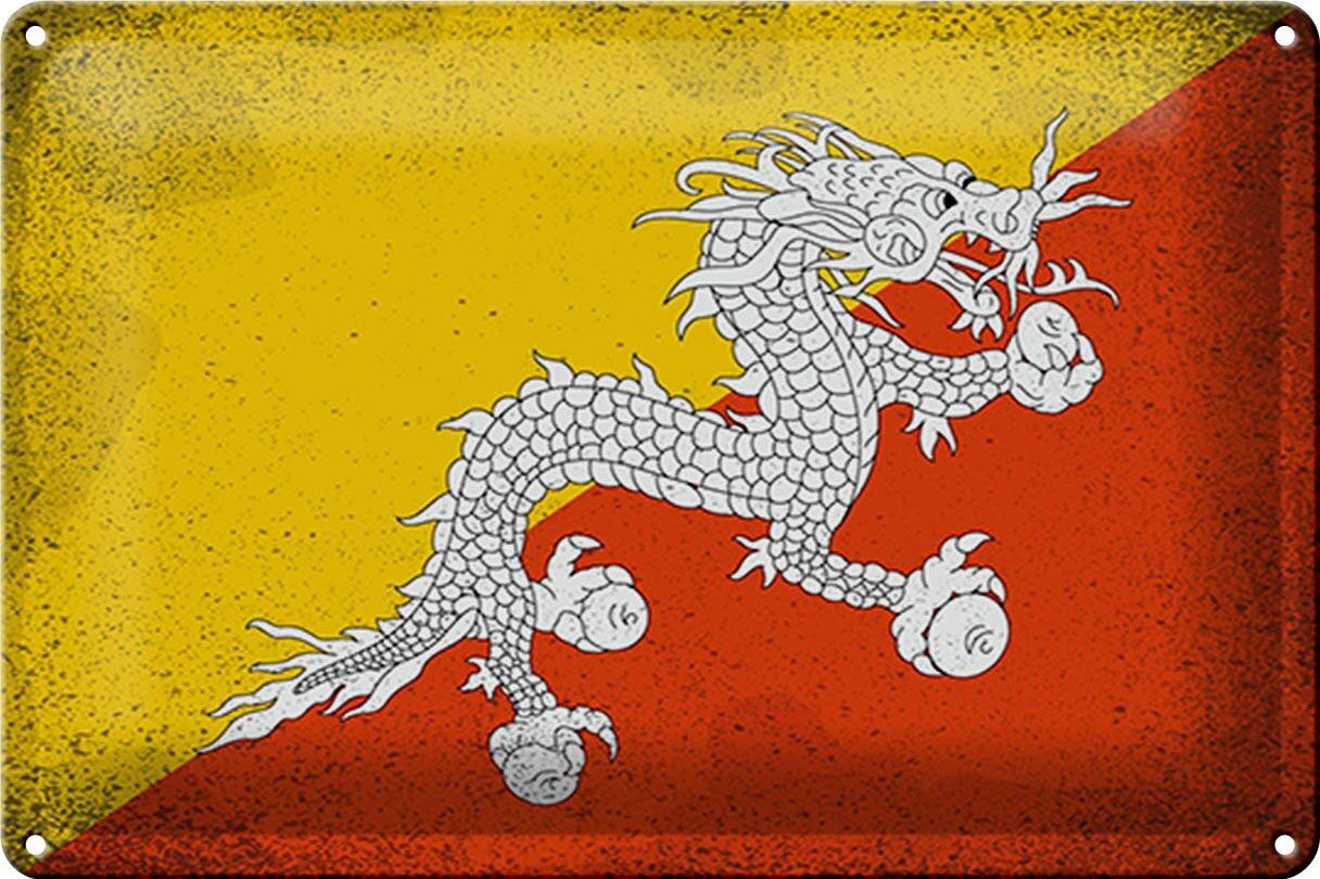 Targa in metallo Bandiera del Bhutan 30x20 cm Bandiera del Bhutan vintage