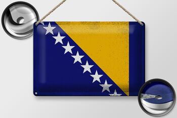Panneau en tôle drapeau Bosnie-Herzégovine 30x20cm vintage 2