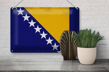 Panneau en tôle drapeau Bosnie-Herzégovine 30x20cm vintage 3