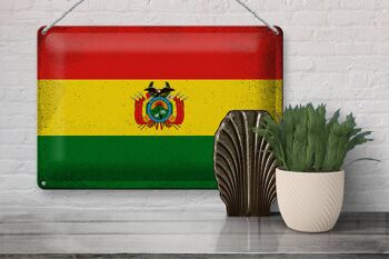 Drapeau en étain de la Bolivie, 30x20cm, drapeau de la Bolivie, Vintage 3