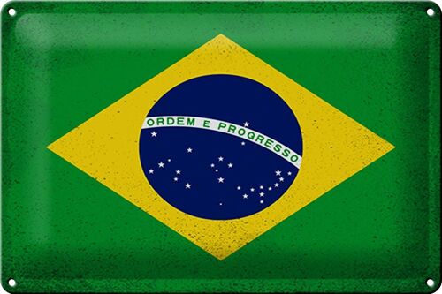 Blechschild Flagge Brasilien 30x20cm Flag of Brazil Vintage