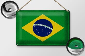 Drapeau du Brésil en étain, 30x20cm, Vintage, drapeau du Brésil 2