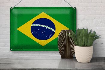 Drapeau du Brésil en étain, 30x20cm, Vintage, drapeau du Brésil 3