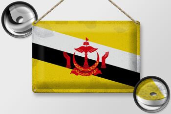 Signe en étain drapeau Brunei 30x20cm drapeau du Brunei Vintage 2