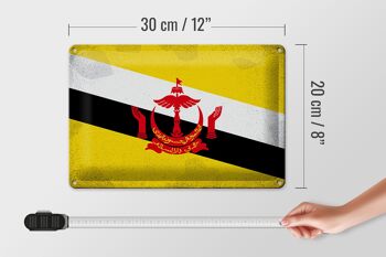 Signe en étain drapeau Brunei 30x20cm drapeau du Brunei Vintage 4