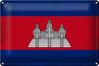 Signe en étain drapeau Cambodge 30x20cm drapeau Cambodge Vintage 1
