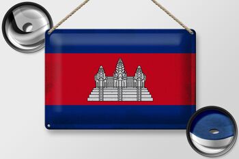 Signe en étain drapeau Cambodge 30x20cm drapeau Cambodge Vintage 2