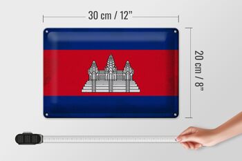 Signe en étain drapeau Cambodge 30x20cm drapeau Cambodge Vintage 4