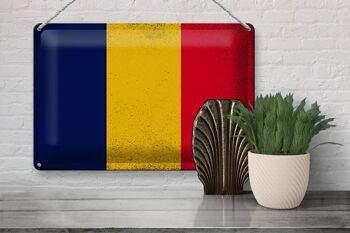 Signe en étain drapeau du tchad, 30x20cm, drapeau du tchad, Vintage 3