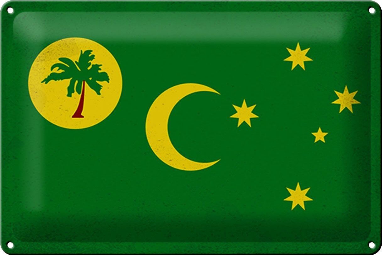 Targa in metallo Bandiera Isole Cocos 30x20 cm Cocos Island Vintage