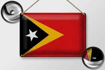 Drapeau en étain du Timor oriental, 30x20cm, drapeau du Timor oriental, Vintage 2