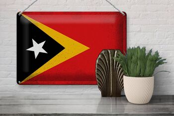 Drapeau en étain du Timor oriental, 30x20cm, drapeau du Timor oriental, Vintage 3