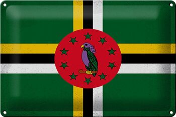 Signe en étain drapeau de la Dominique 30x20cm, drapeau de la Dominique Vintage 1