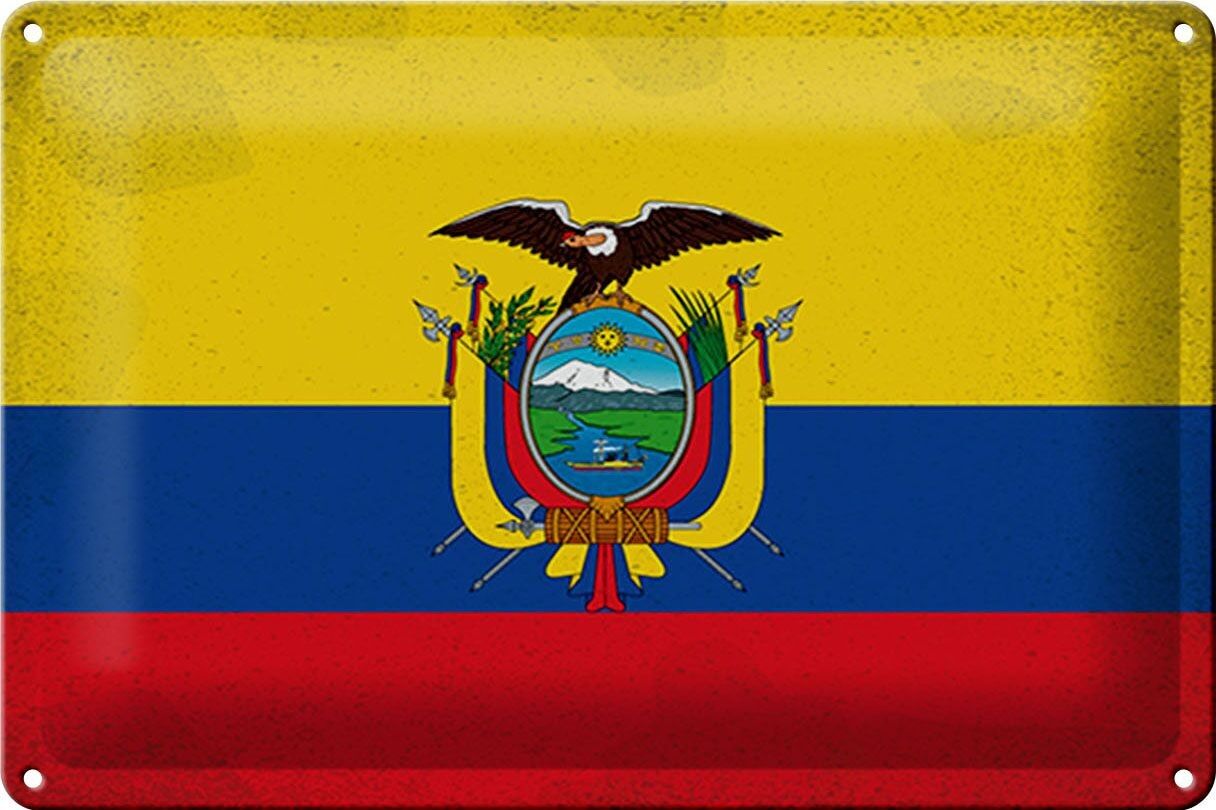 Blechschild Flagge Ecuador 30x20cm Flag of Ecuador Vintage
