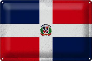 Signe en étain drapeau de la république dominicaine, 30x20cm, Vintage 1