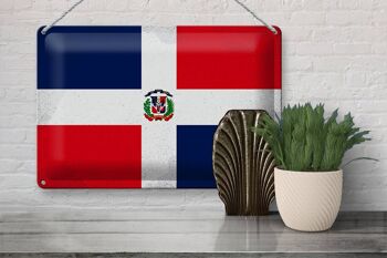Signe en étain drapeau de la république dominicaine, 30x20cm, Vintage 3