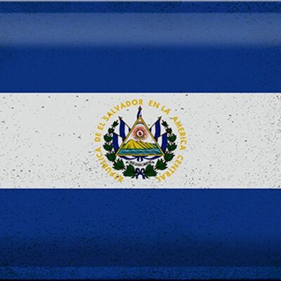 Signe en étain drapeau El Salvador 30x20cm El Salvador Vintage