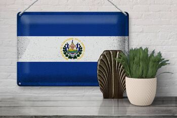 Signe en étain drapeau El Salvador 30x20cm El Salvador Vintage 3