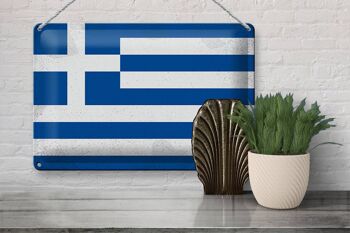 Signe en étain drapeau grèce 30x20cm drapeau grèce Vintage 3