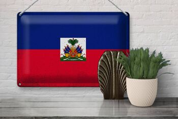 Signe en étain drapeau haïti 30x20cm drapeau d'haïti Vintage 3