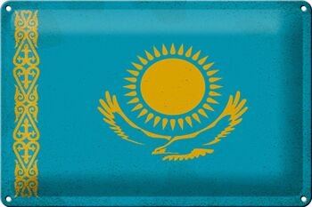 Signe en étain drapeau du Kazakhstan, 30x20cm, Vintage, Kazakhstan 1