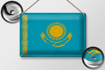 Signe en étain drapeau du Kazakhstan, 30x20cm, Vintage, Kazakhstan 2