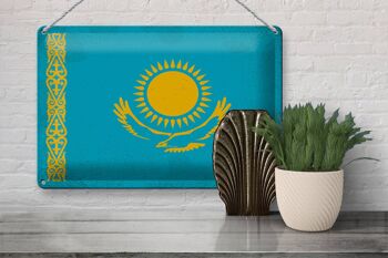 Signe en étain drapeau du Kazakhstan, 30x20cm, Vintage, Kazakhstan 3