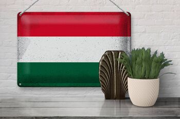 Signe en étain drapeau Hongrie 30x20cm drapeau de la Hongrie Vintage 3