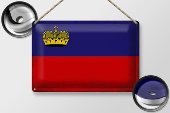 Signe en étain drapeau Liechtenstein 30x20cm, drapeau Vintage 2
