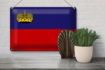 Signe en étain drapeau Liechtenstein 30x20cm, drapeau Vintage 3