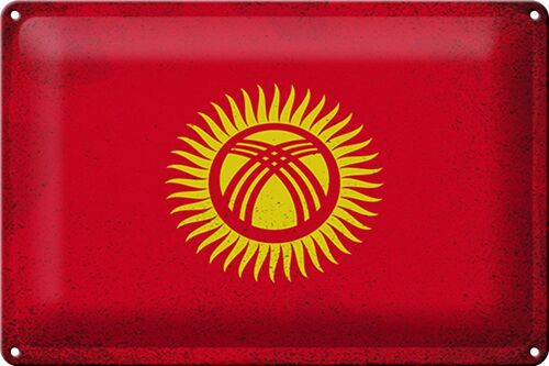 Blechschild Flagge Kirgisistan 30x20cm Kyrgyzstan Vintage