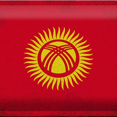 Cartel de chapa con bandera de Kirguistán, 30x20cm, Kirguistán Vintage