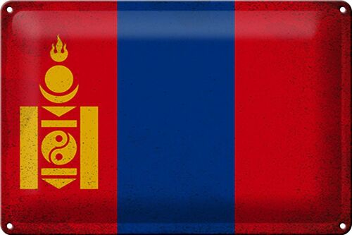 Blechschild Flagge Mongolei 30x20cm Flag Mongolia Vintage