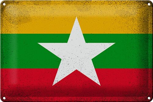 Blechschild Flagge Myanmar 30x20cm Flag of Myanmar Vintage