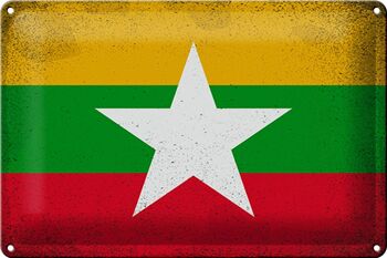 Drapeau en étain du Myanmar, 30x20cm, drapeau du Myanmar, Vintage 1