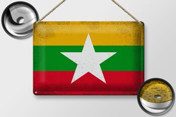 Drapeau en étain du Myanmar, 30x20cm, drapeau du Myanmar, Vintage 2