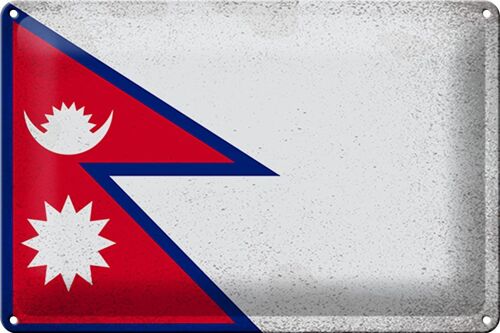 Blechschild Flagge Nepal 30x20cm Flag of Nepal Vintage