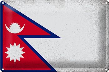 Drapeau en étain du Népal, 30x20cm, drapeau du Népal Vintage 1