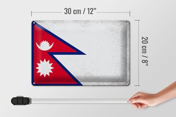 Drapeau en étain du Népal, 30x20cm, drapeau du Népal Vintage 4