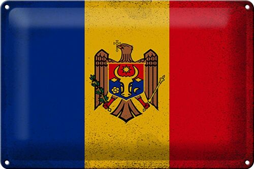 Blechschild Flagge Moldau 30x20cm Flag of Moldova Vintage