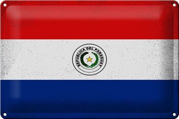 Signe en étain drapeau Paraguay 30x20cm drapeau Paraguay Vintage 1