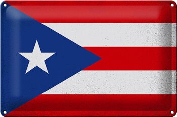 Drapeau de signe en étain de Porto Rico, 30x20cm, Vintage de Porto Rico 1