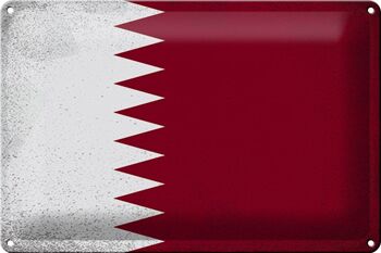 Signe en étain drapeau du Qatar 30x20cm, drapeau du Qatar Vintage 1