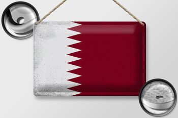 Signe en étain drapeau du Qatar 30x20cm, drapeau du Qatar Vintage 2