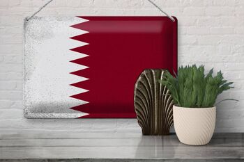 Signe en étain drapeau du Qatar 30x20cm, drapeau du Qatar Vintage 3