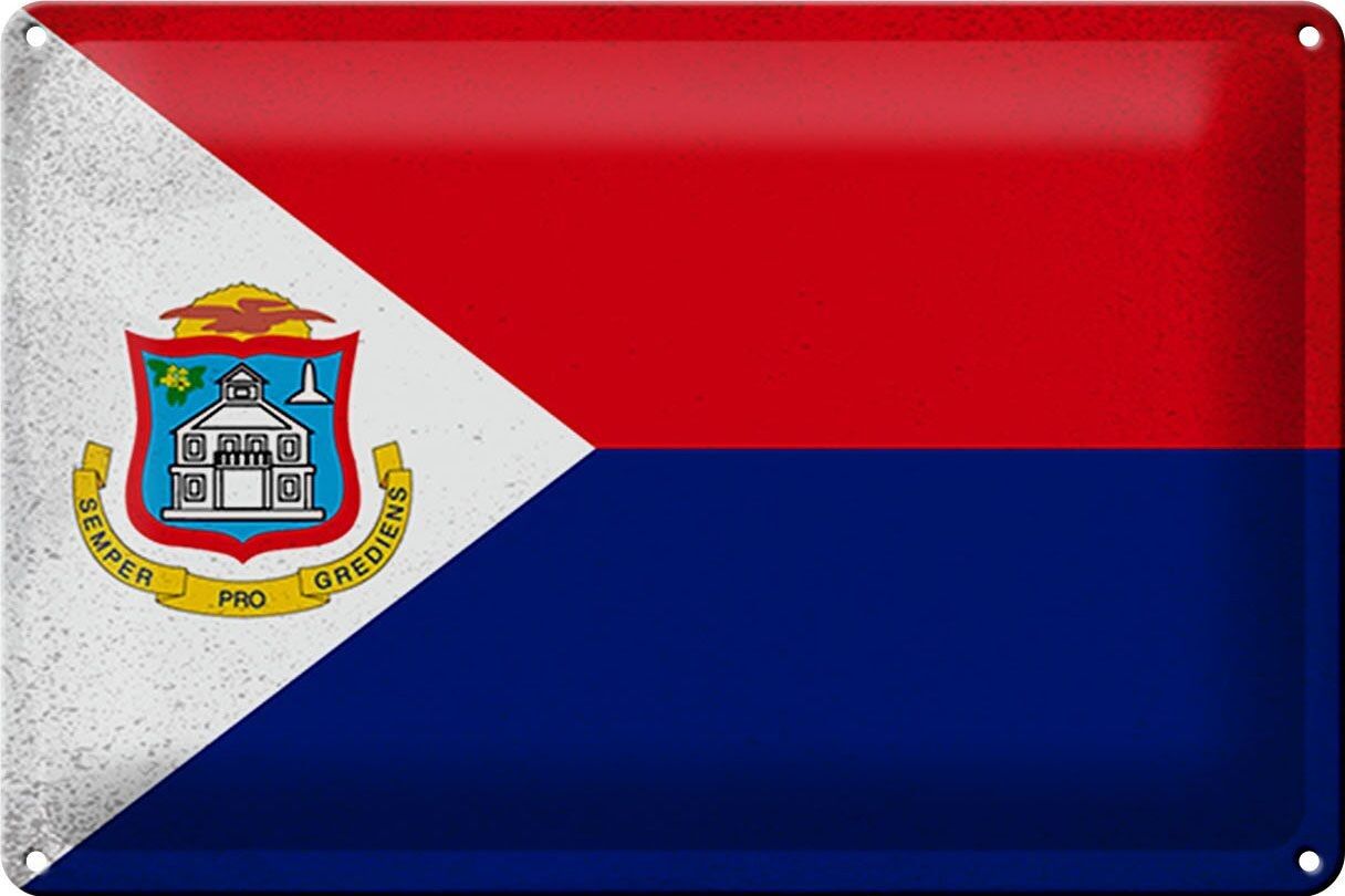 Cartel de chapa con bandera de Sint Maarten, bandera Vintage de 30x20cm